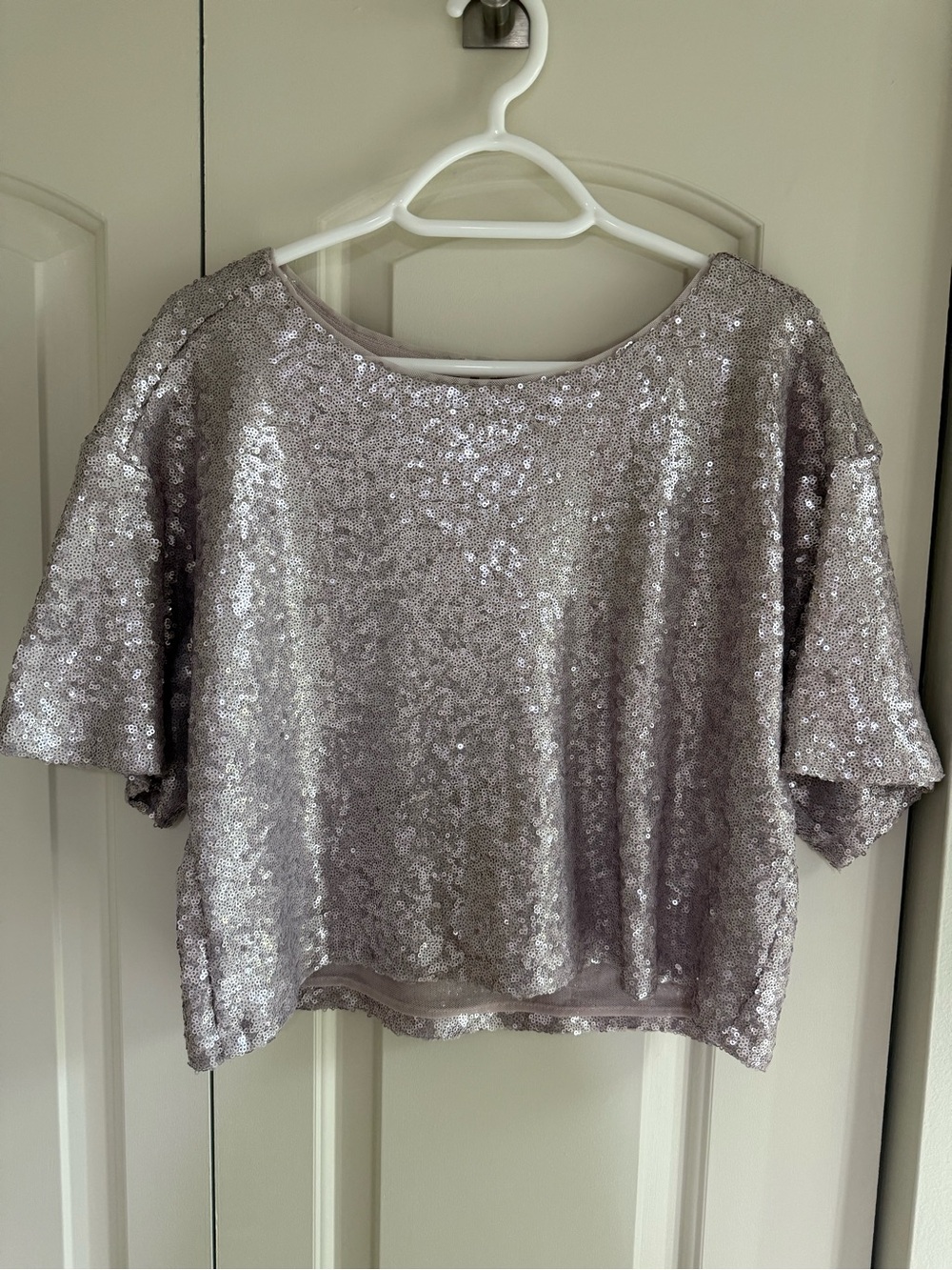 Anthropologie Lavender Sequin Scoop-Neck Cropped Top